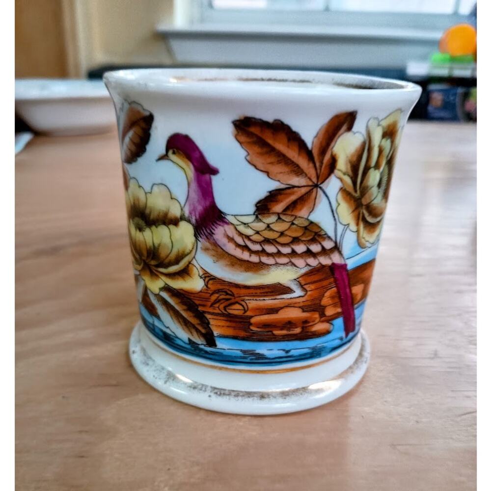 Pheasant Floral Coffee Cup with Gold-tone Trimming Size 3.5" Tall